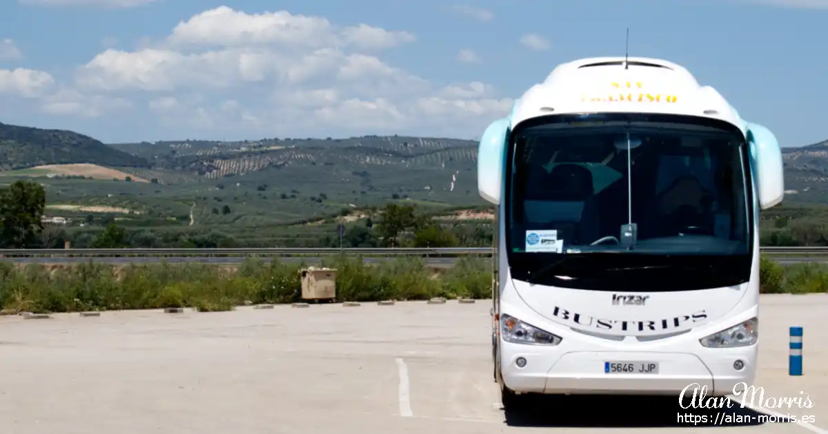 Coach parked at service station on the way to Cordoba.